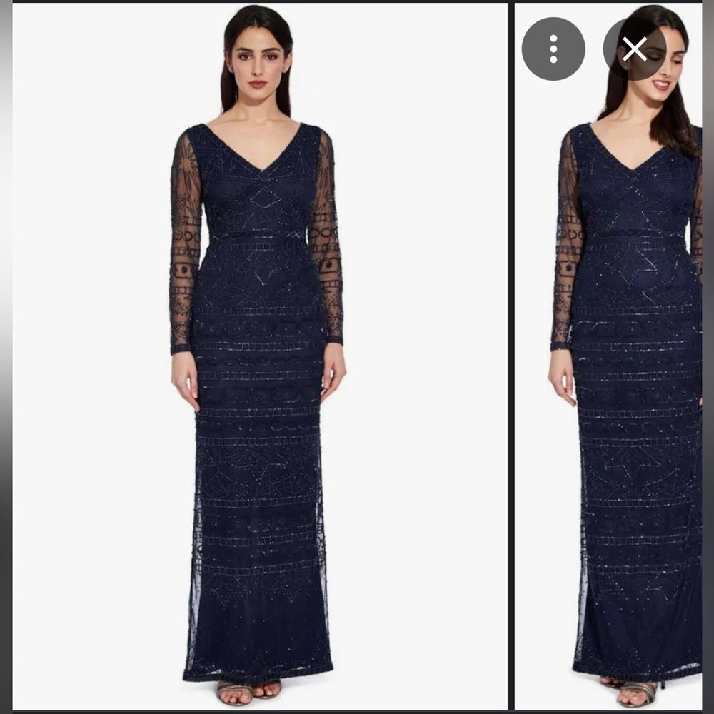 Adrianna Papell Women's Midnight Long Sleeve Beaded Dress